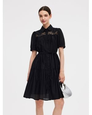 GOELIA Tencel Blend Tiered Mini Dress With Ribbon - Black