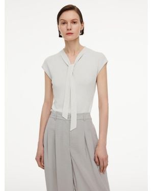 GOELIA Lyocell Wool Blend Tie Front Knit Top - White