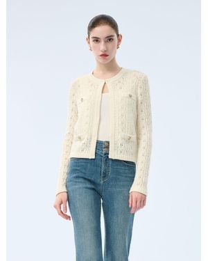 GOELIA 100% Wool Open Knit Cardigan - White