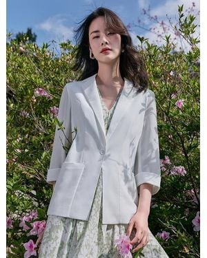 GOELIA Triacetate Three Quarter Sleeve Slim Blazer - Green