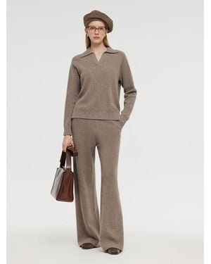 GOELIA Machine Washable Wool Knit Top And Pants Two-Piece Set - Natural