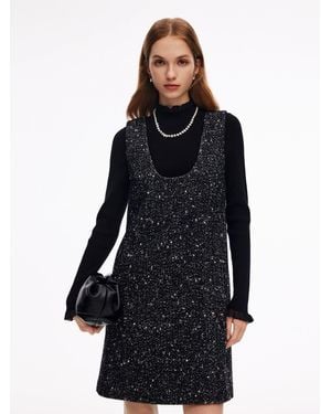 GOELIA Wool Blend Sleeveless Mini Dress And Mock Neck Knit Top Two-Piece Set - Black