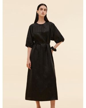 GOELIA 19Mm Xiang Yun Silk Jacquard Self-Tie Belt Maxi Dress - Black