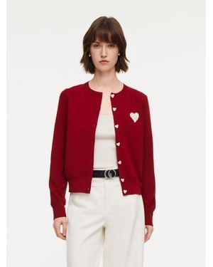 GOELIA Tencel Wool Blend Heart Print Cardigan - Red