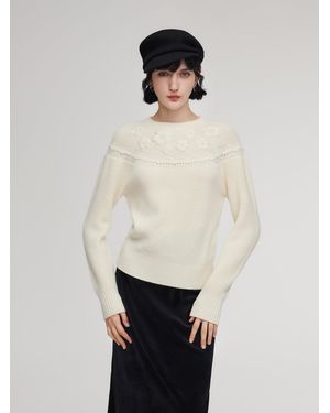 GOELIA Wool Blend Embroidered Sweater - White