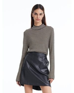 GOELIA Woolen Stripe Mock Neck Sweater - Blue
