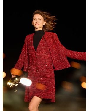 GOELIA Wool Blend Tweed Crop Jacket - Red