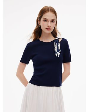 GOELIA Tencel Blend Cut Out Knit Top - Blue