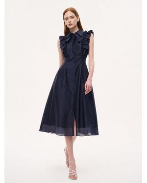 GOELIA Lyocell Blend Ruffle Maxi Dress With Ribbon - Blue