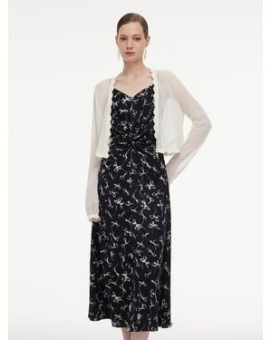 GOELIA [Preview] Ribbon Print Strap Dress And Cardigan Two-Piece Set - White