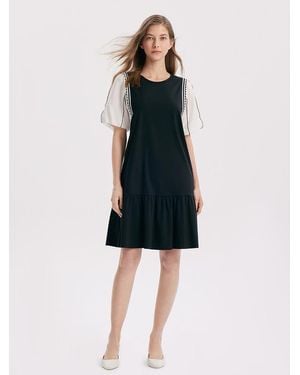 GOELIA A-Shape Patchwork Puff Sleeve Mini Dress - Blue