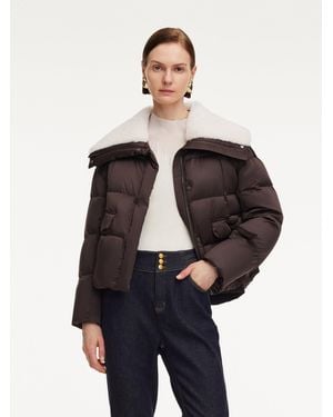 GOELIA Teddy Collar Goose Down Crop Jacket - Blue