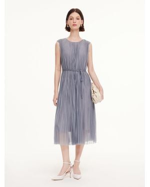 GOELIA Flexible-Fit Pleated Sleeveless Belted Maxi Dress - Blue