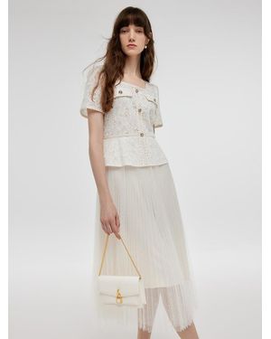 GOELIA Lace Patchwork Tulle Midi Dress - White