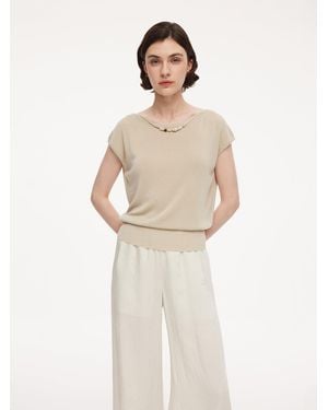 GOELIA Tencel Mulberry Silk Blend Knit Top With Detachable Necklace - Natural