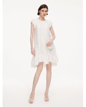 GOELIA [Preview] Lyocell Acetate Linen Blend Ruffle Hem Mini Dress With Crossbody Bag - Natural