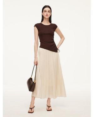 GOELIA Modal Acetate Blend Asymmetrical Hem Knit Top And Pleated Skirt Two-Piece Set - Natural