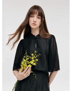 GOELIA 18 Momme Xiang Yun Silk New Chinese-Style Shirt - Black
