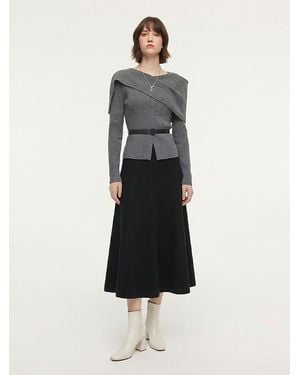 GOELIA Cape Style Knit Top And Skirt Two-Piece Set With Belt - White