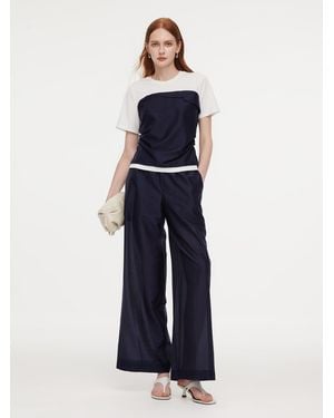GOELIA Tencel Blend Patchwork Top And Pants Two-Piece Set - Blue
