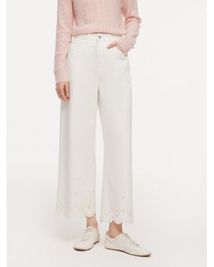 GOELIA 100% Cotton Denim Embroidered Wide Leg Jeans - White