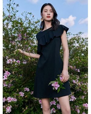 GOELIA Asymmetrical Sleeve Knit Mini Dress - Green