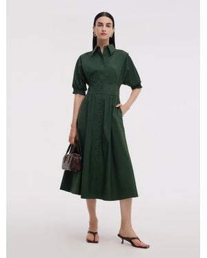 GOELIA Gathered Waist Maxi Shirt Dress - Green