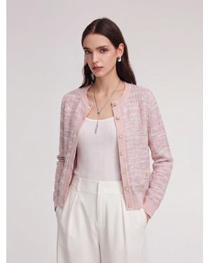 GOELIA Textured Round Neck Stretchy Cardigan - Pink