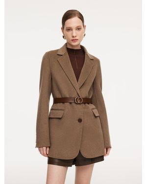 GOELIA Cashmere Wool Blend Double-Faced Blazer With Leather Belt - Brown