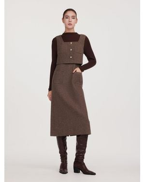 GOELIA 100% Washable Wool Knit Top And Sleeveless Dress Two-Piece Set - Natural