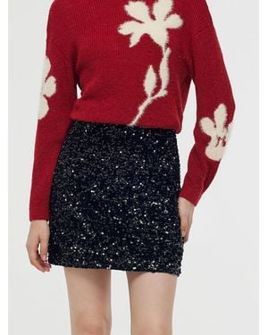 GOELIA Velvet Sequins Mini Skirt - Red