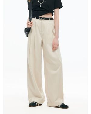 GOELIA Tencel Blend Adjustable Waist Wide Leg Jeans - White