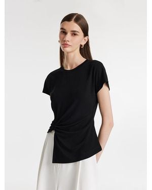 GOELIA Acetate Waist Twist Asymmetric Hem Knit Top - Black
