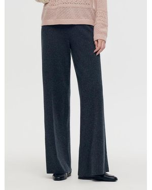 GOELIA Petite Machine Washable Wool Wide Leg Pants - Blue