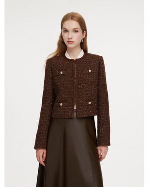 GOELIA Wool Blend Tweed Cropped Jacket - Brown