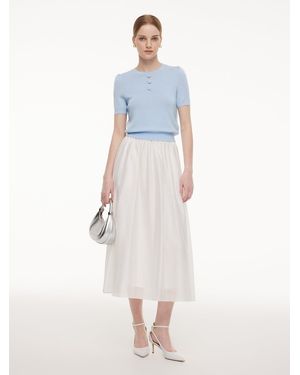 GOELIA Tencel Blend Knit Top And A-Line Skirt Two-Piece Set With Detachable 3D Crochet Flowers - Blue