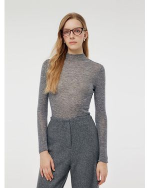 GOELIA Soft Wool Mock Neck Long-Sleeve Top - Gray