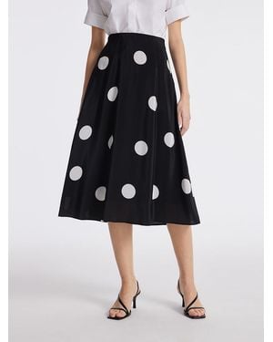 GOELIA 16 Momme Mulberry Silk Polka Dots Print A-Line Half Skirt - Black