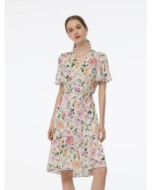 GOELIA 19Mm Mulberry Silk Floral Print V-Neck Wrap Midi Dress - White