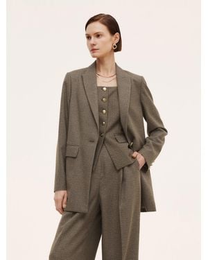 GOELIA Plaid Notched Collar Blazer - Natural
