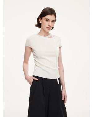 GOELIA Triacetate Lyocell Blend Ribbon Knit Top - White