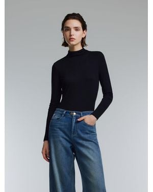 GOELIA Tencel Acetate Silk Blend Mock Neck Knit Top - Blue