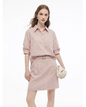 GOELIA Lyocell Linen Blend Mock-Layered Mini Shirt Dress - Pink