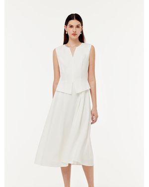 GOELIA Acetate Faux Two-Piece Sleeveless Midi Dress - White