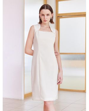 GOELIA Slim Midi Tailored Wool Dress - White