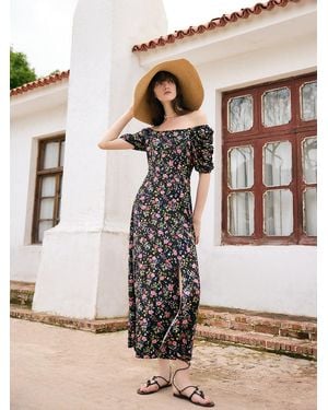 GOELIA Mulberry Silk Rose Print Maxi Dress - White