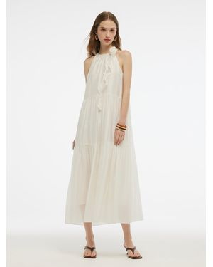 GOELIA Tencel Blend Halter Maxi Dress With Detachable Flower - White