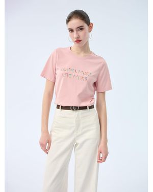 GOELIA Cotton Beaded Letter T-Shirt - Pink