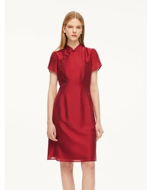 GOELIA Tencel Blend Qipao Mini Dress - Red