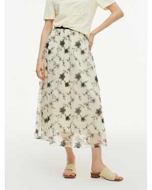 GOELIA Floral Embroidered Elastic Waist Mesh Skirt - Natural